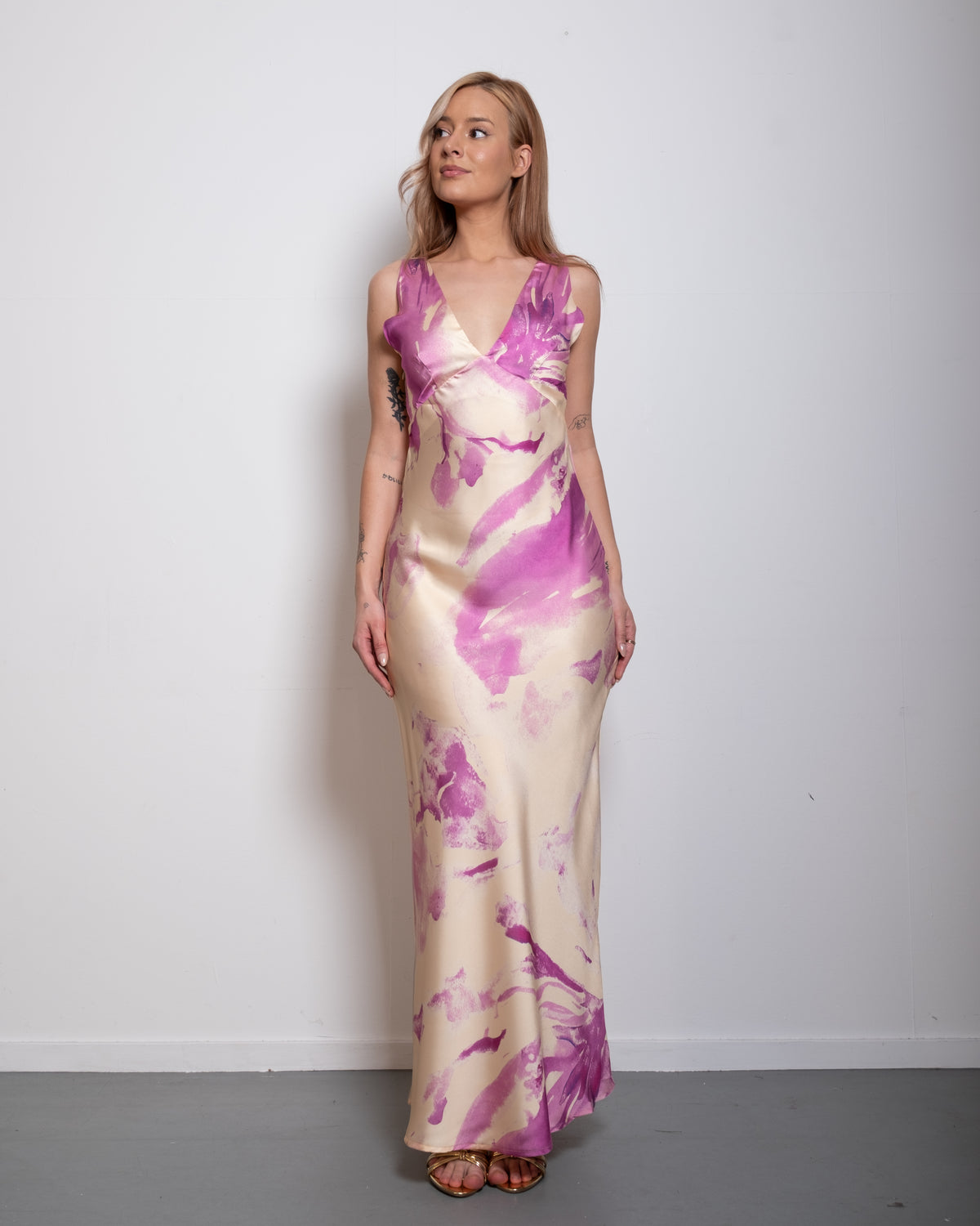 Twist Back Satin Maxi Dress Pastel Yellow | SEISHIKI STUDIO