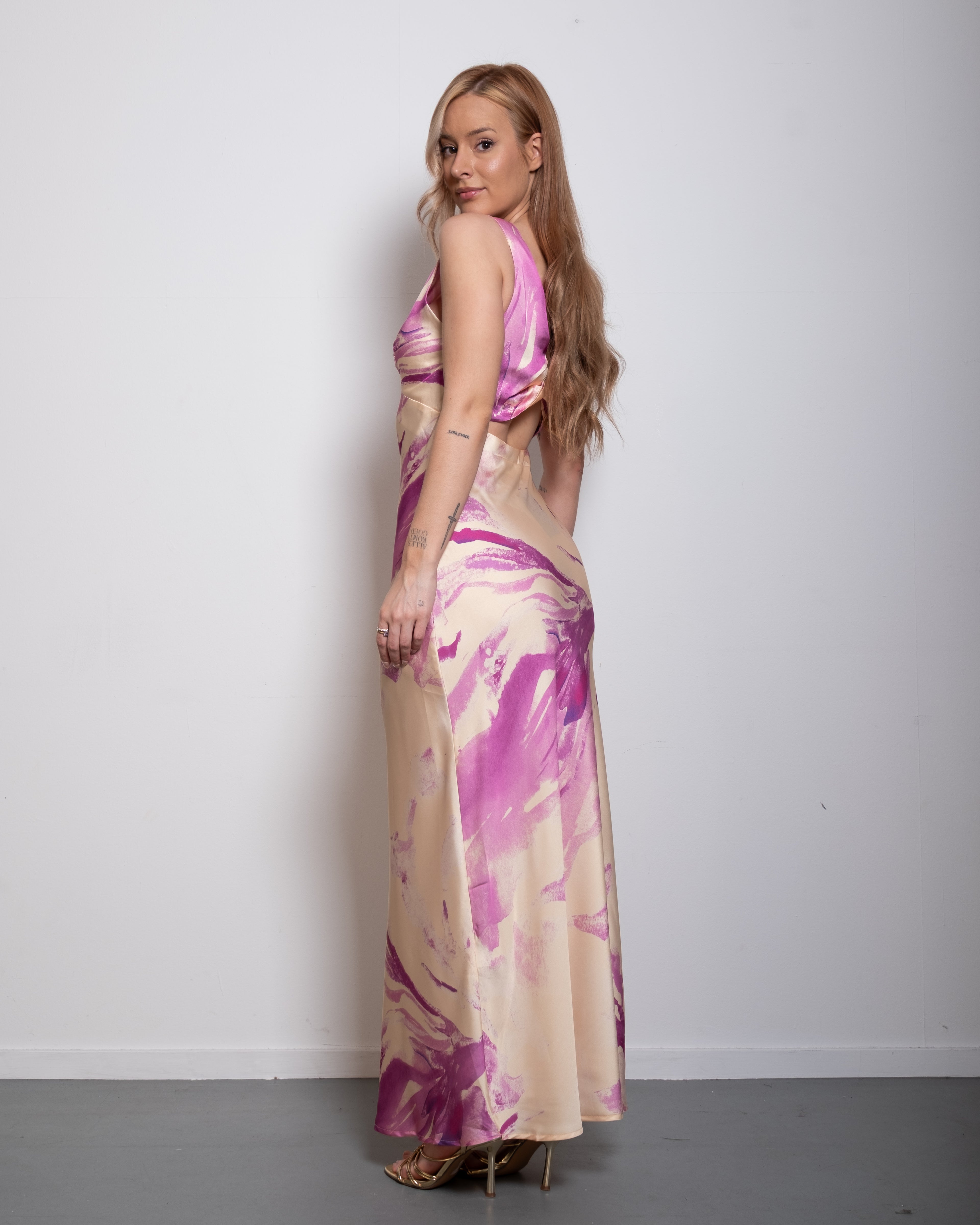 Twist Back Satin Maxi Dress Pastel Yellow | SEISHIKI STUDIO