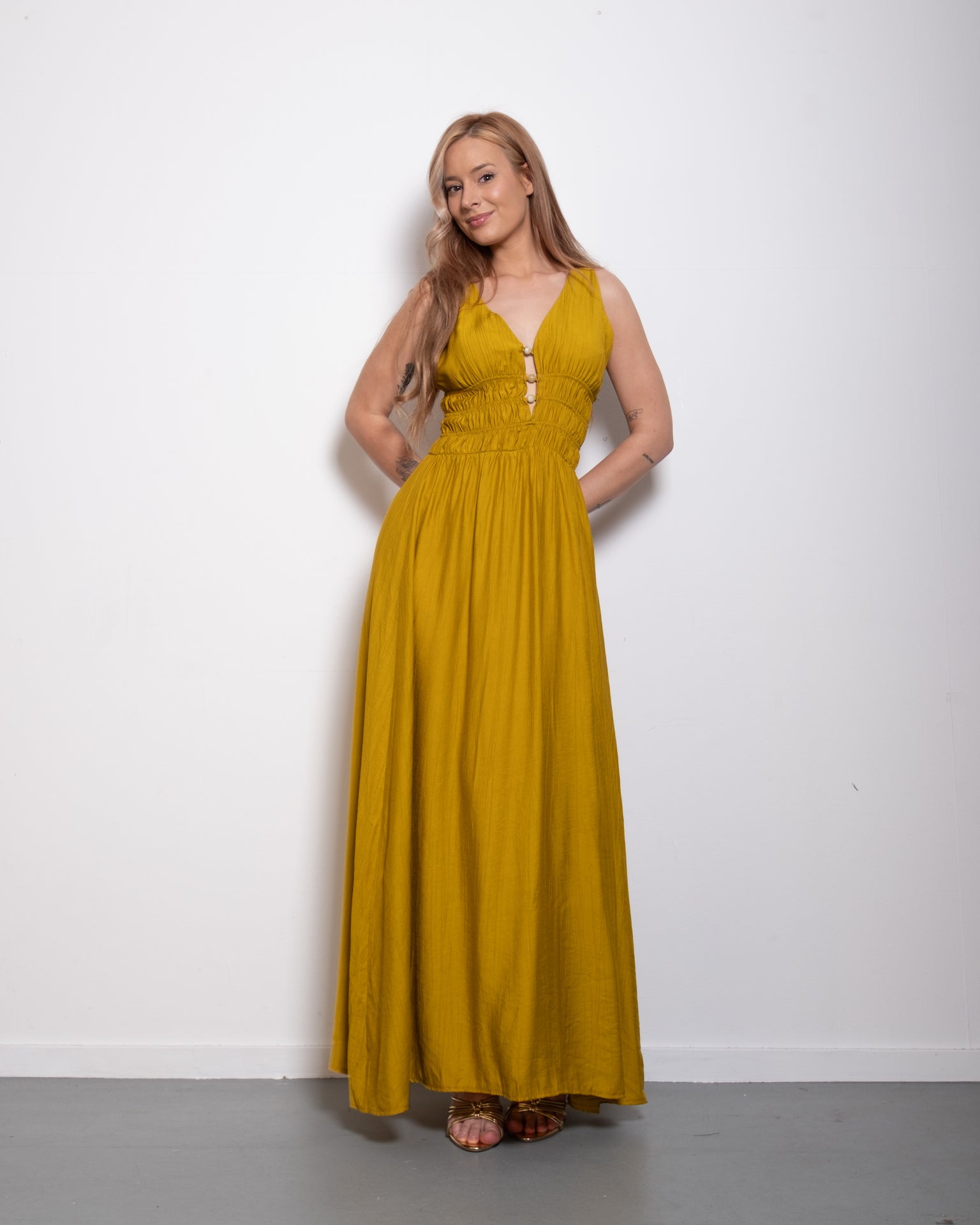 Smocked Waist Maxi Dress GREEN | SEISHIKI STUDIO