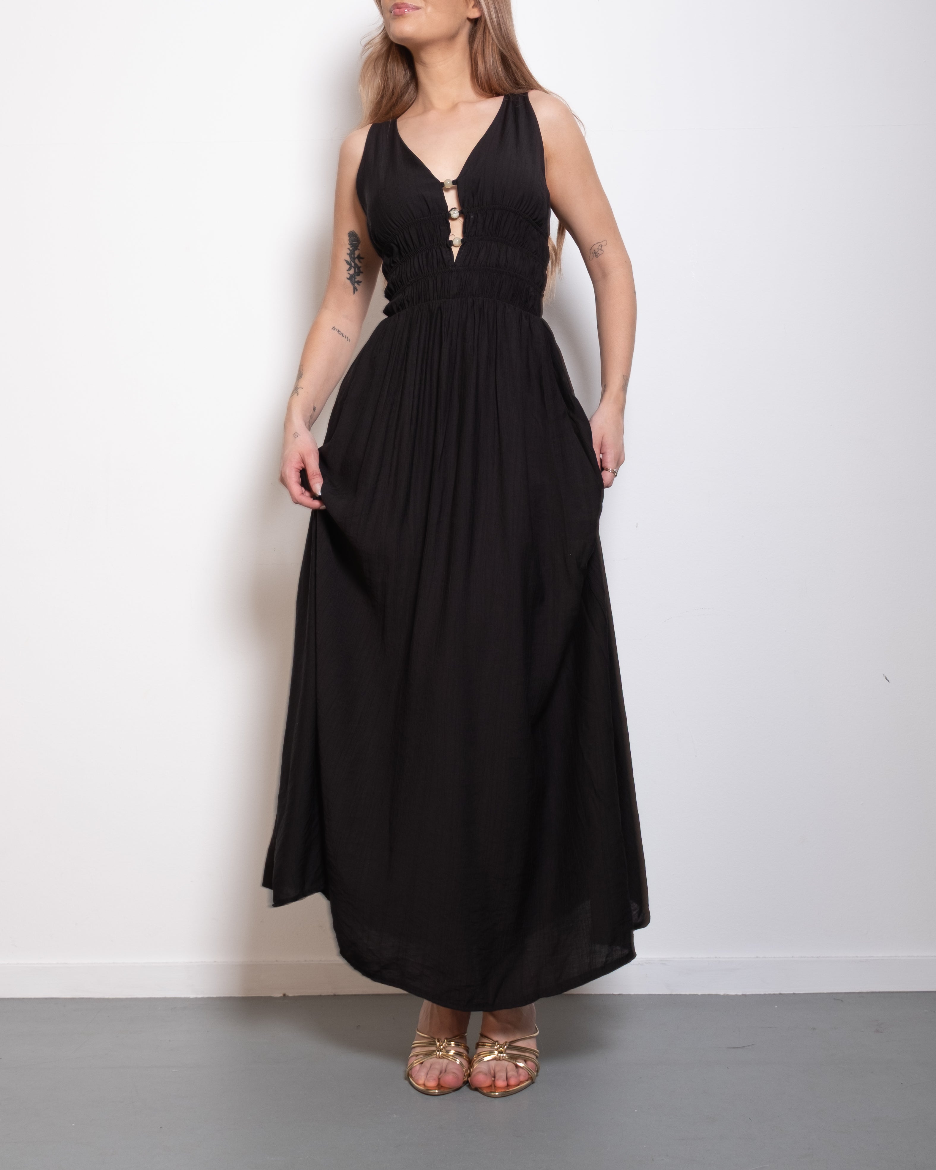 Smocked Waist Maxi Dress BLACK | SEISHIKI STUDIO