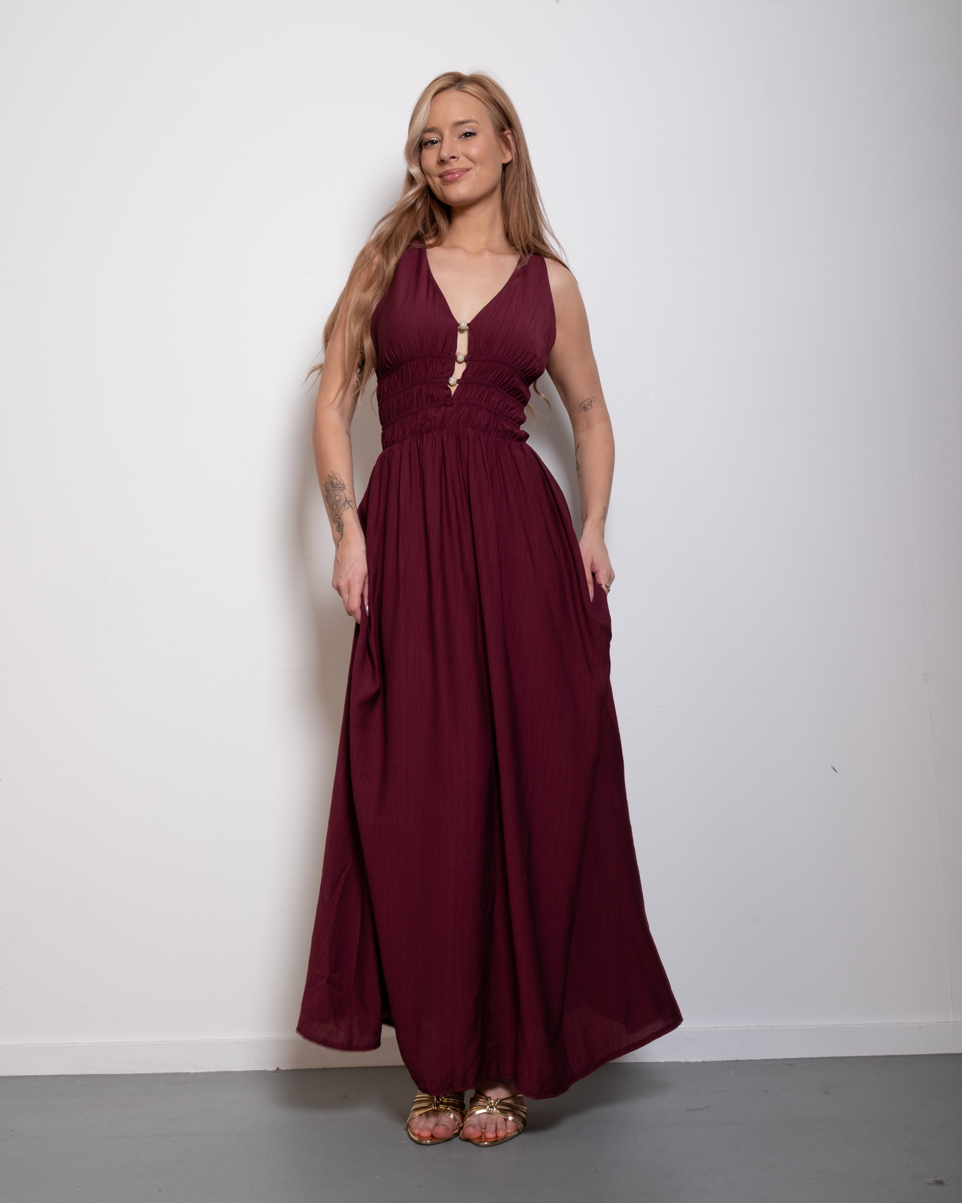 Smocked Waist Maxi Dress BURGUNDY | SEISHIKI STUDIO
