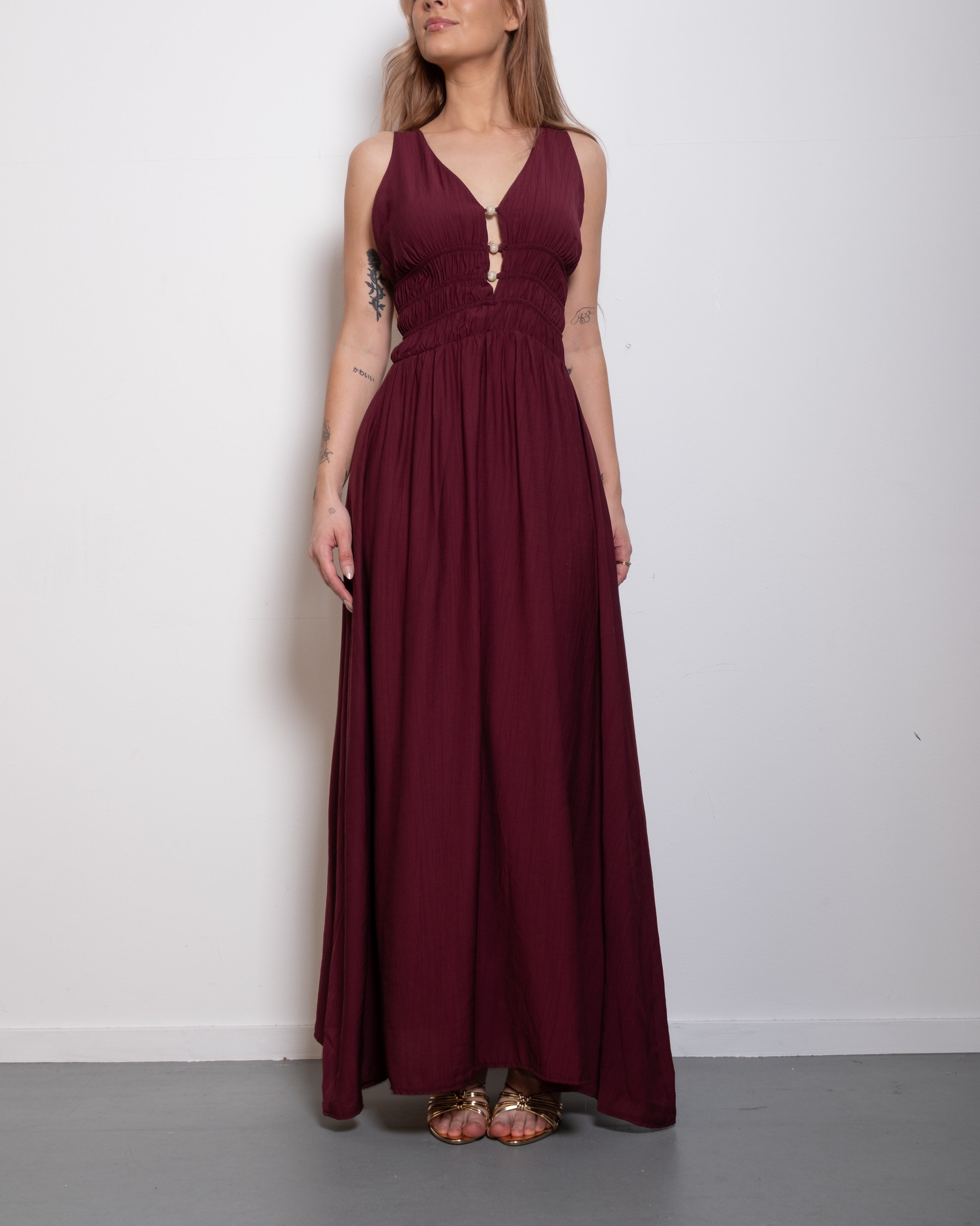 Smocked Waist Maxi Dress BURGUNDY | SEISHIKI STUDIO