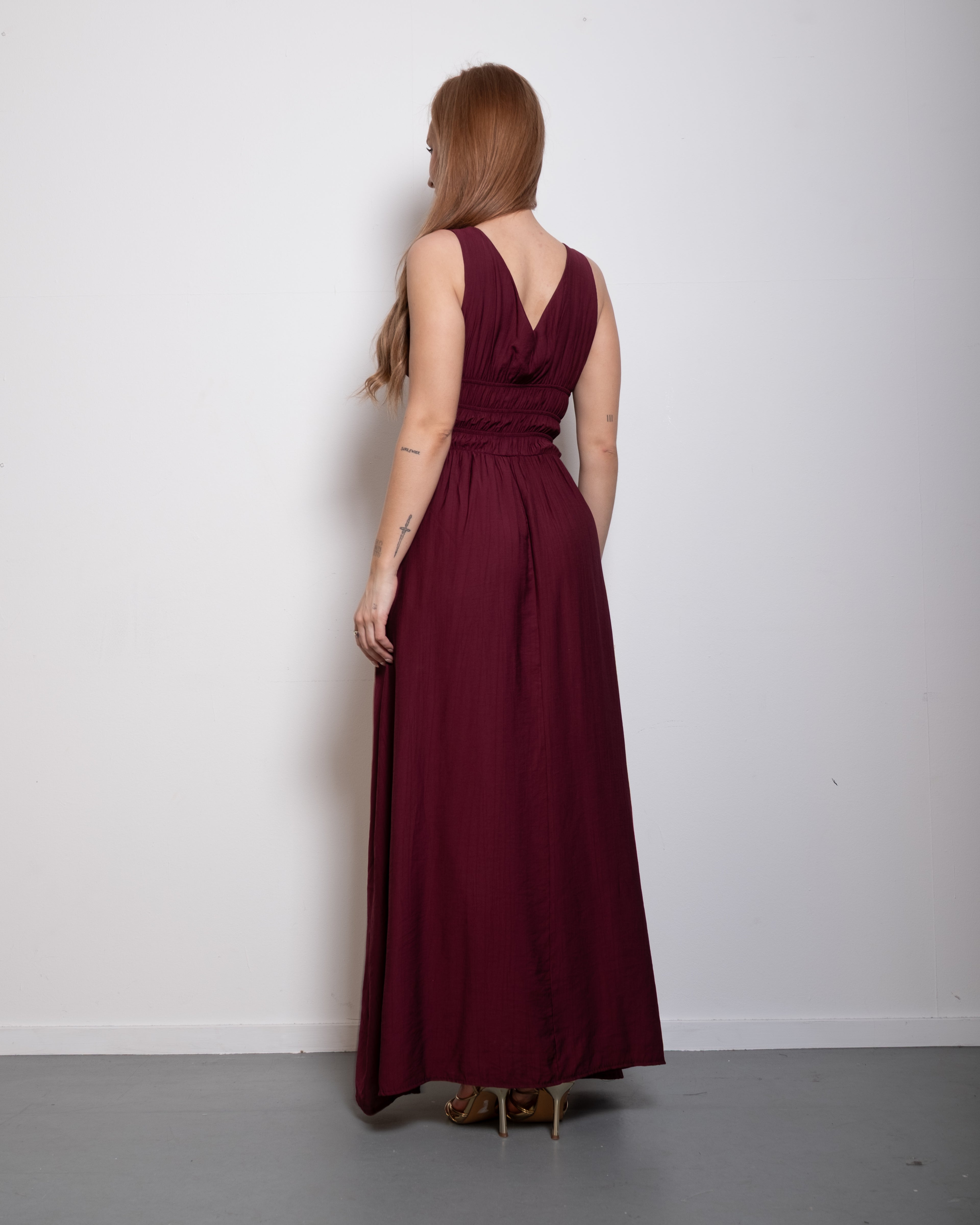 Smocked Waist Maxi Dress BURGUNDY | SEISHIKI STUDIO