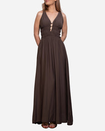 Smocked Waist Maxi Dress BROWN | SEISHIKI STUDIO