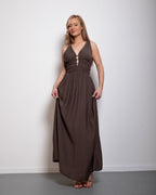 PRE-ORDER 3 WEEKS - Smocked Waist Maxi Dress BROWN | SEISHIKI STUDIO