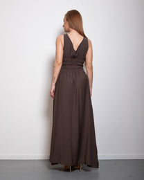 Smocked Waist Maxi Dress BROWN | SEISHIKI STUDIO
