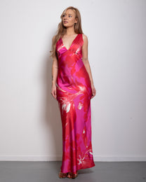 Twist Back Satin Maxi Dress Orange and Pink | SEISHIKI STUDIO