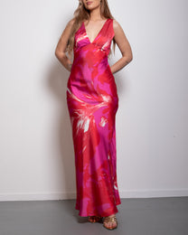 Twist Back Satin Maxi Dress Orange and Pink | SEISHIKI STUDIO