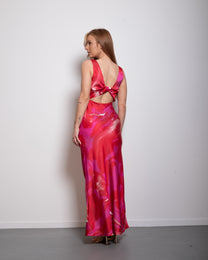 Twist Back Satin Maxi Dress Orange and Pink | SEISHIKI STUDIO