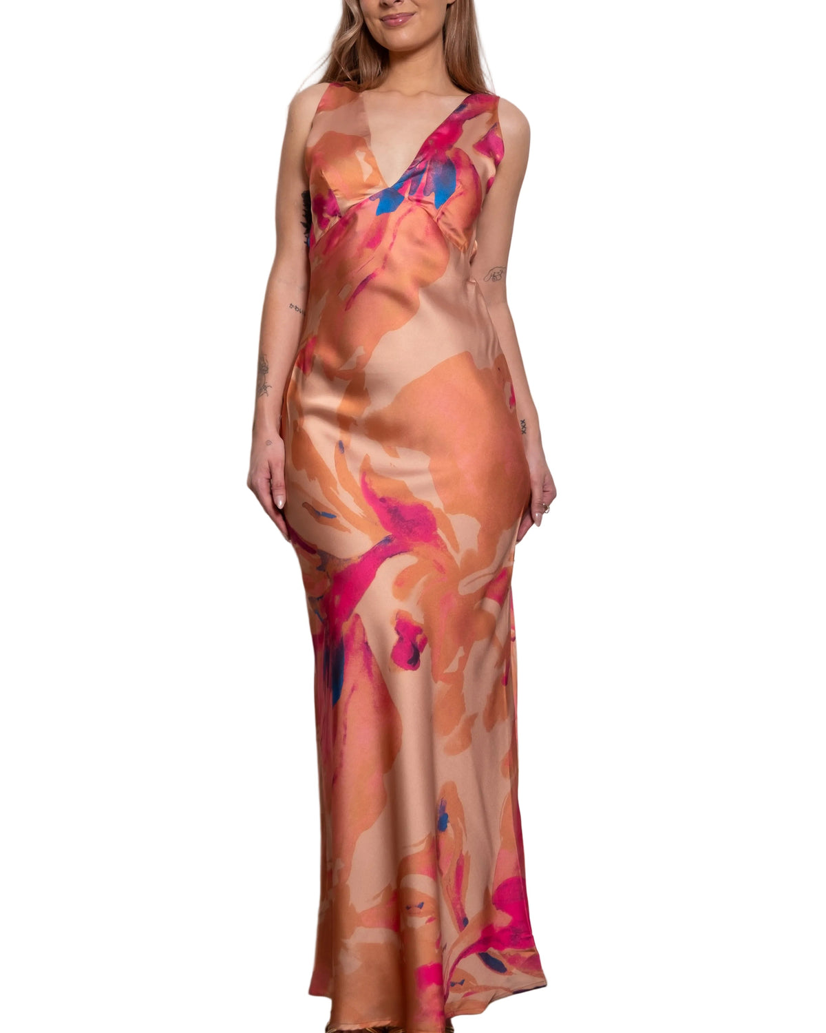 Twist Back Satin Maxi Dress Pastel Orange | SEISHIKI STUDIO