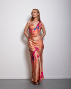 Twist Back Satin Maxi Dress Pastel Orange | SEISHIKI STUDIO