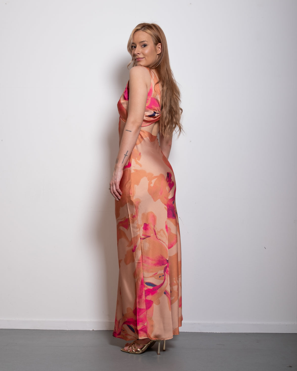 Twist Back Satin Maxi Dress Pastel Orange | SEISHIKI STUDIO