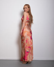 Twist Back Satin Maxi Dress Pastel Orange | SEISHIKI STUDIO