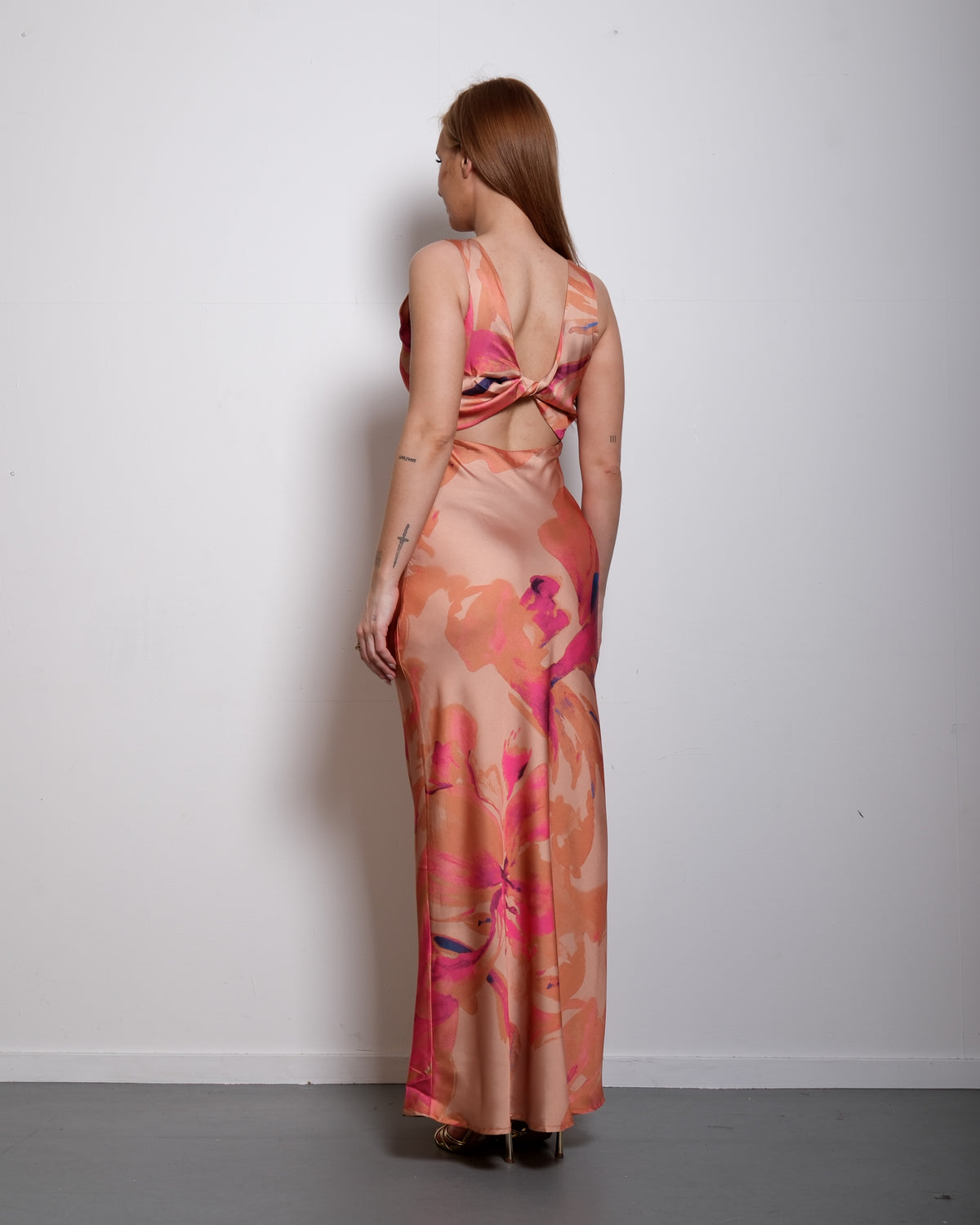 Twist Back Satin Maxi Dress Pastel Orange | SEISHIKI STUDIO