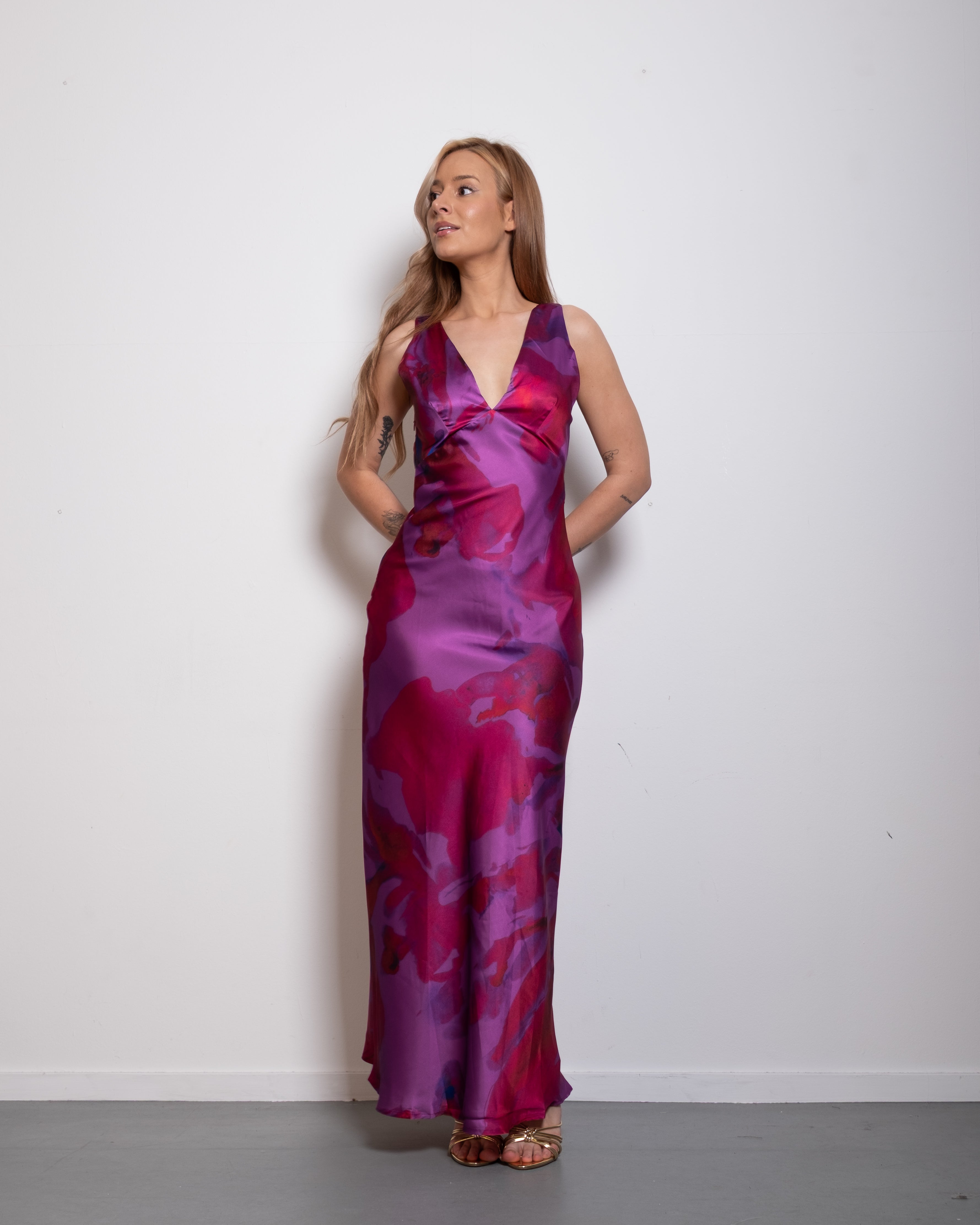 Twist Back Satin Maxi Dress Magenta | SEISHIKI STUDIO