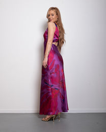 Twist Back Satin Maxi Dress Magenta | SEISHIKI STUDIO