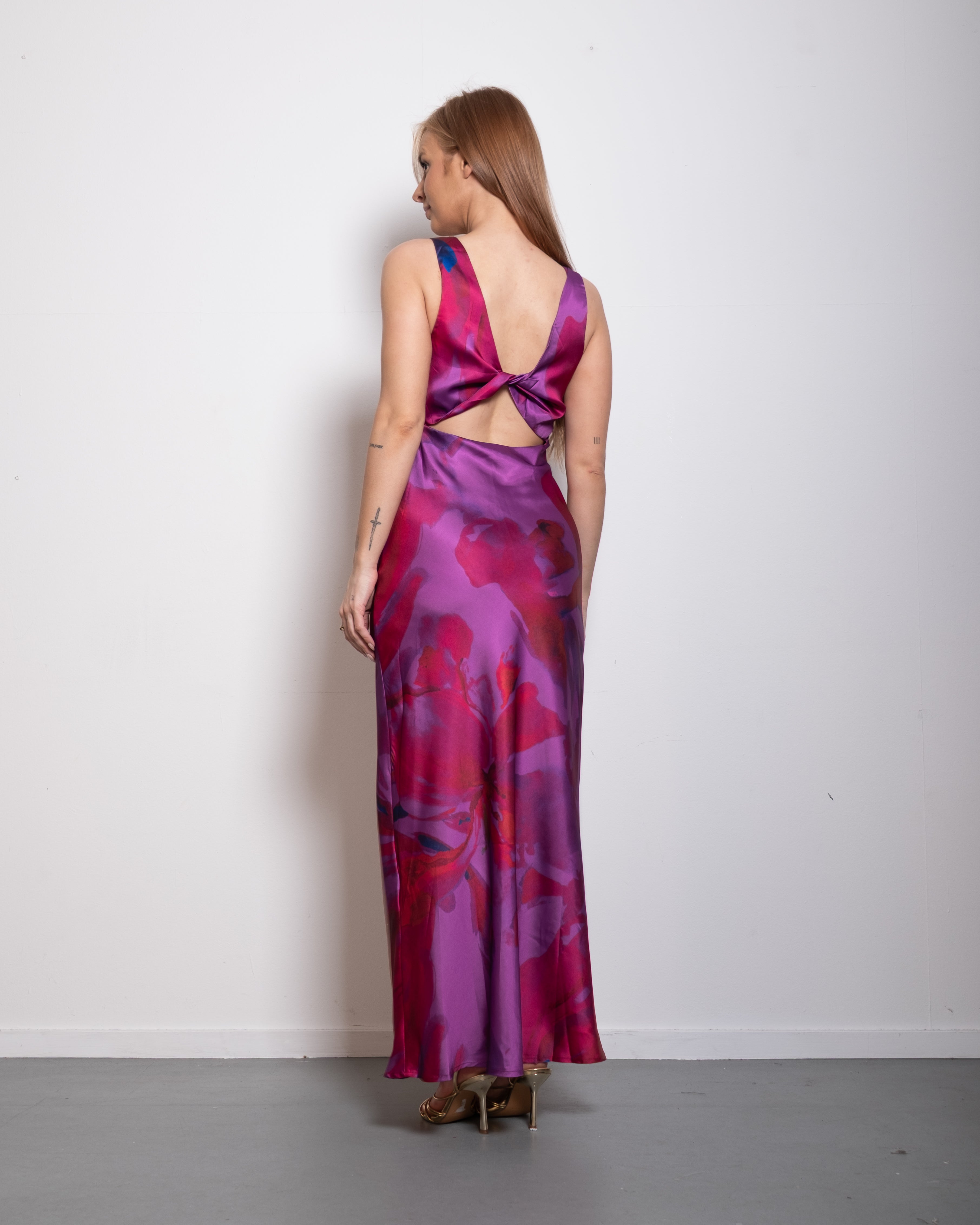 Twist Back Satin Maxi Dress Magenta | SEISHIKI STUDIO