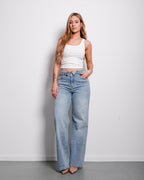 LIGHT WASH FOLDED TOP JEANS WITH RED PATCH - INSEAM 79CM | SEISHIKI STUDIO
