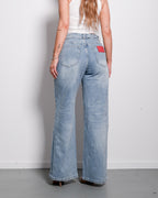 LIGHT WASH FOLDED TOP JEANS WITH RED PATCH - INSEAM 79CM | SEISHIKI STUDIO