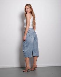 Vintage Wash Wide-Leg Denim Barrel Jorts | SEISHIKI STUDIO