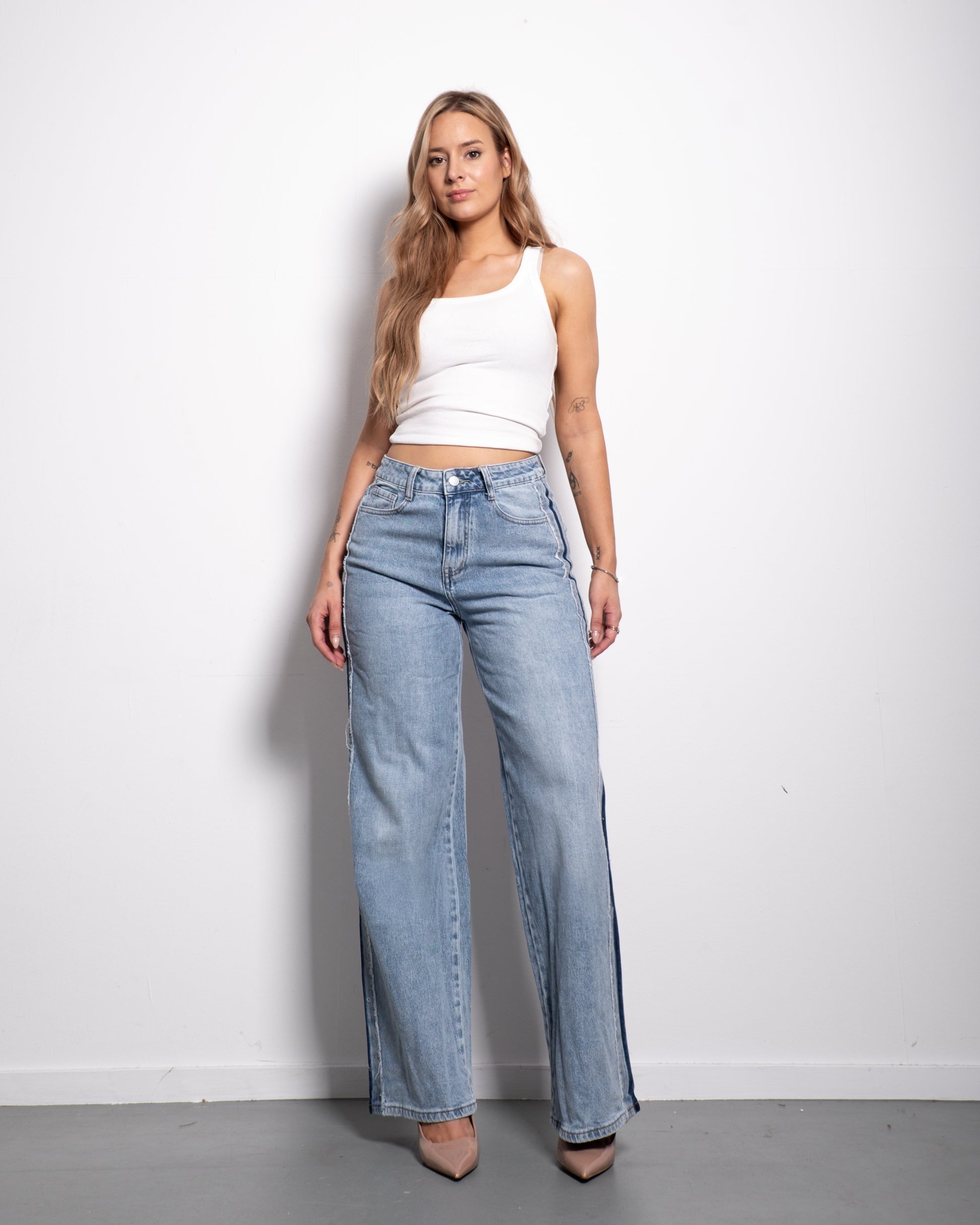 Special Edition SPORTS STRIPES LIGHT WASH WIDE LEG JEANS | SEISHIKI STUDIO