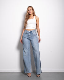 Special Edition SPORTS STRIPES LIGHT WASH WIDE LEG JEANS | SEISHIKI STUDIO
