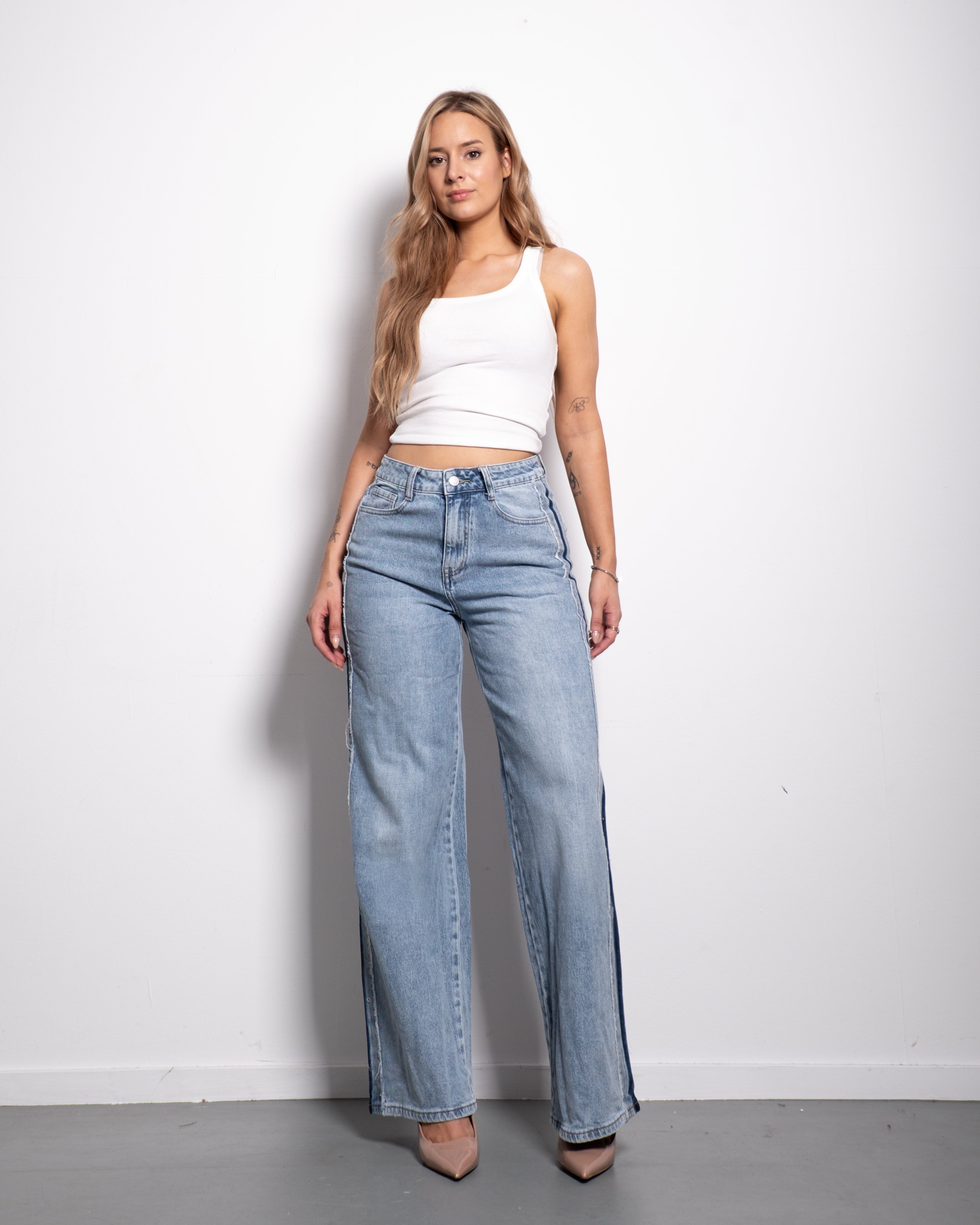 Special Edition SPORTS STRIPES LIGHT WASH WIDE LEG JEANS | SEISHIKI STUDIO
