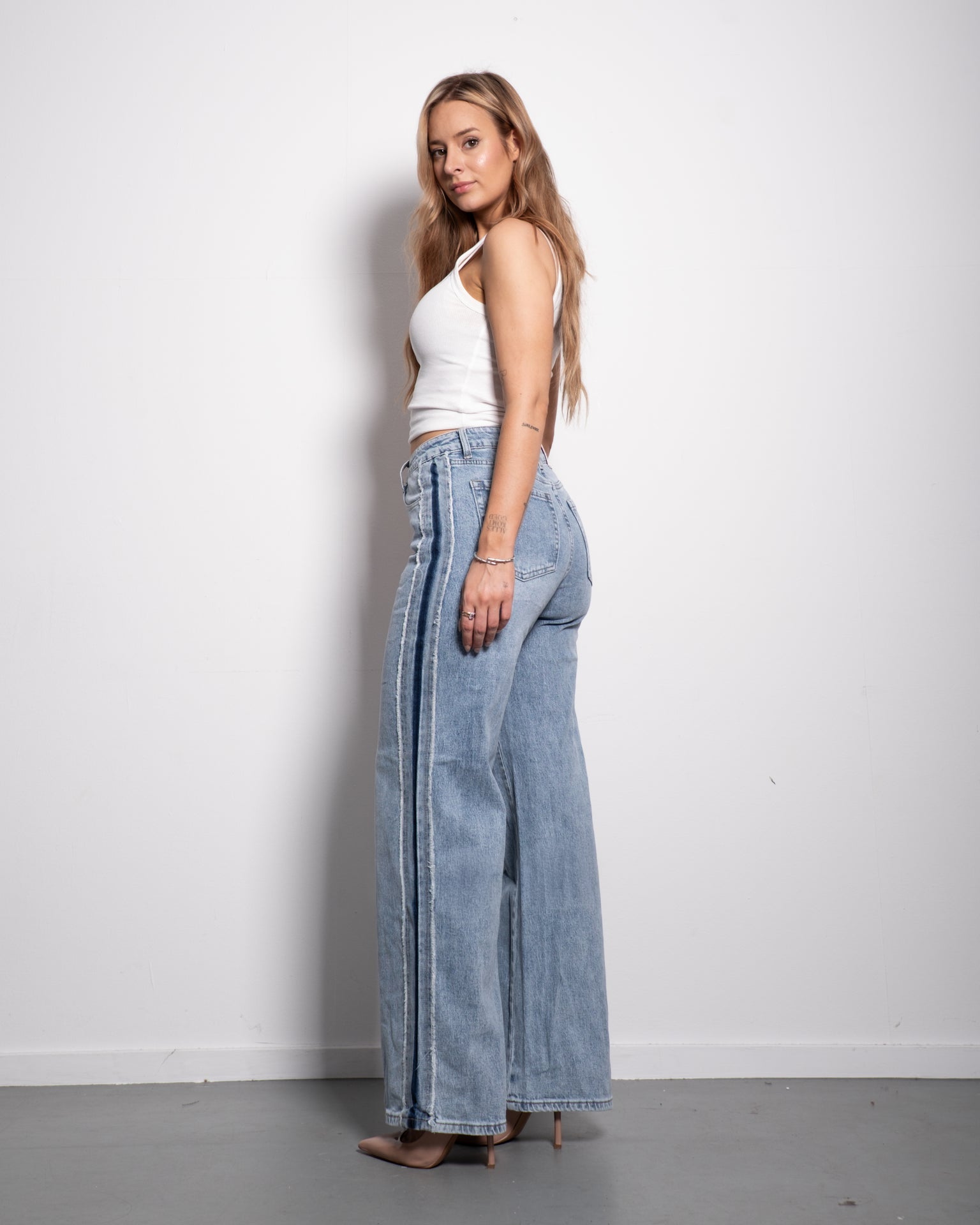 Special Edition SPORTS STRIPES LIGHT WASH WIDE LEG JEANS | SEISHIKI STUDIO