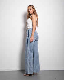 Special Edition SPORTS STRIPES LIGHT WASH WIDE LEG JEANS | SEISHIKI STUDIO