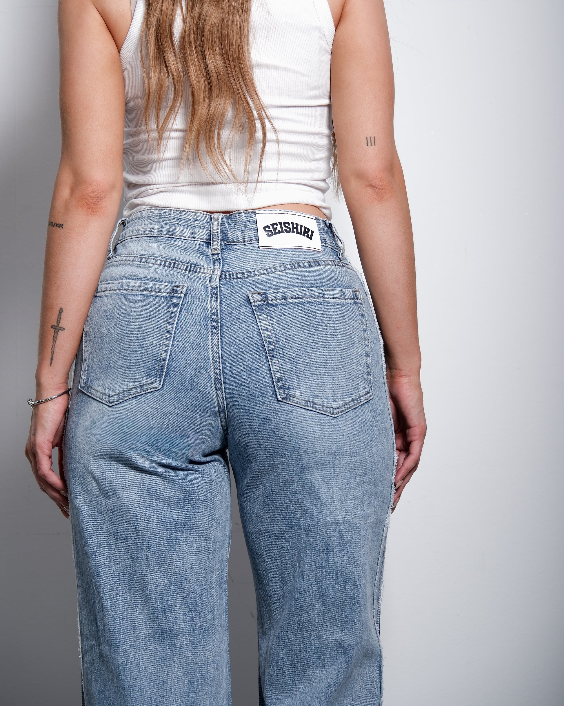 Special Edition SPORTS STRIPES LIGHT WASH WIDE LEG JEANS | SEISHIKI STUDIO
