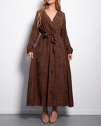 Plus Size Brown Textured Wrap Maxi Dress | SEISHIKI STUDIO