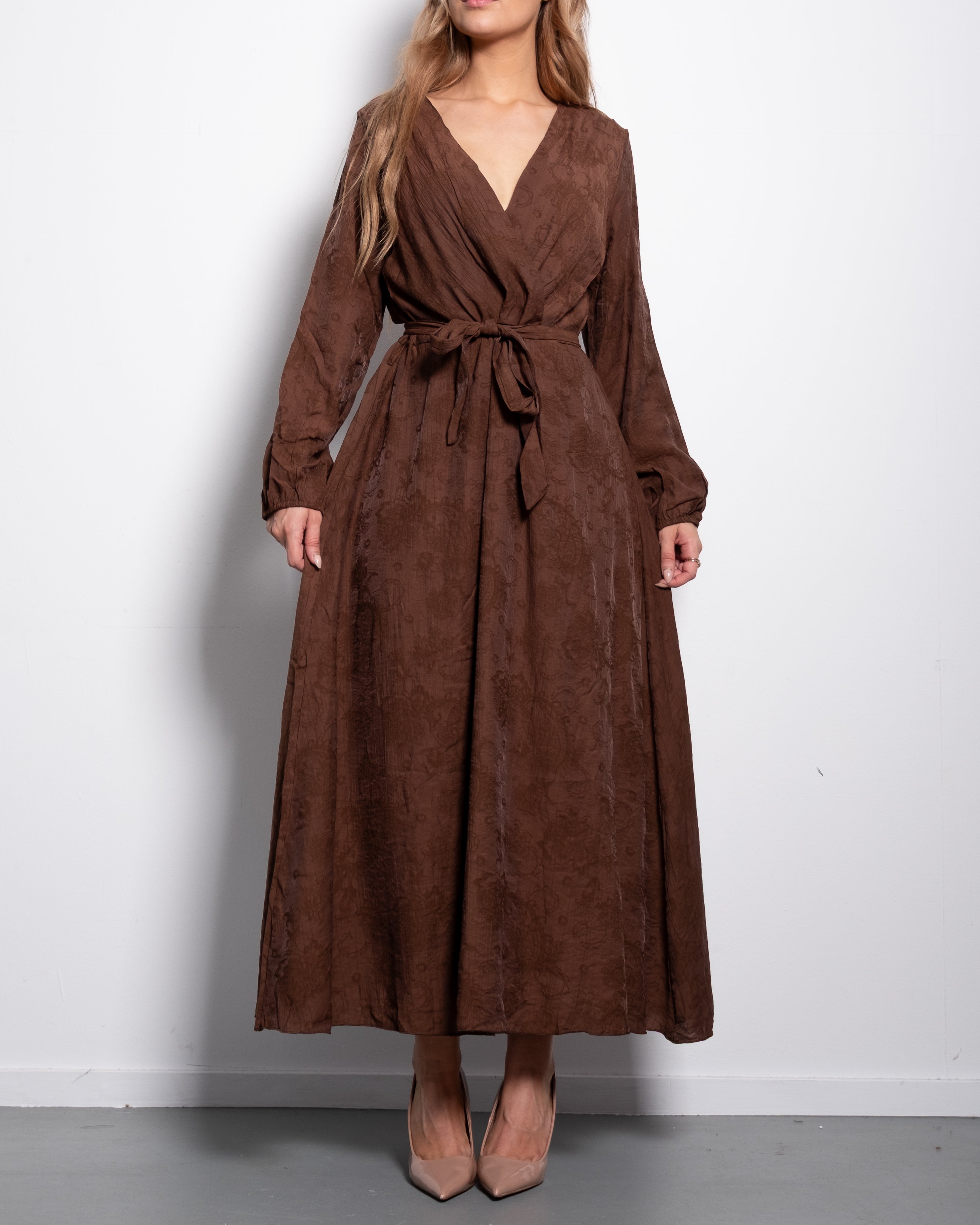 Plus Size Brown Textured Wrap Maxi Dress | SEISHIKI STUDIO