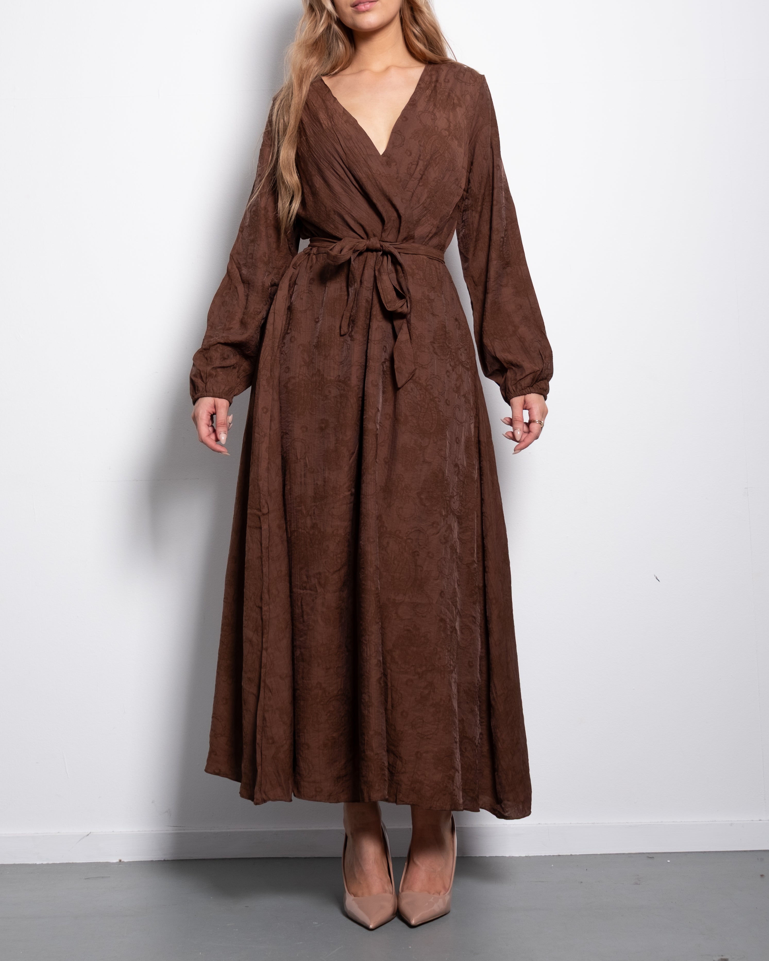 Plus Size Brown Textured Wrap Maxi Dress | SEISHIKI STUDIO