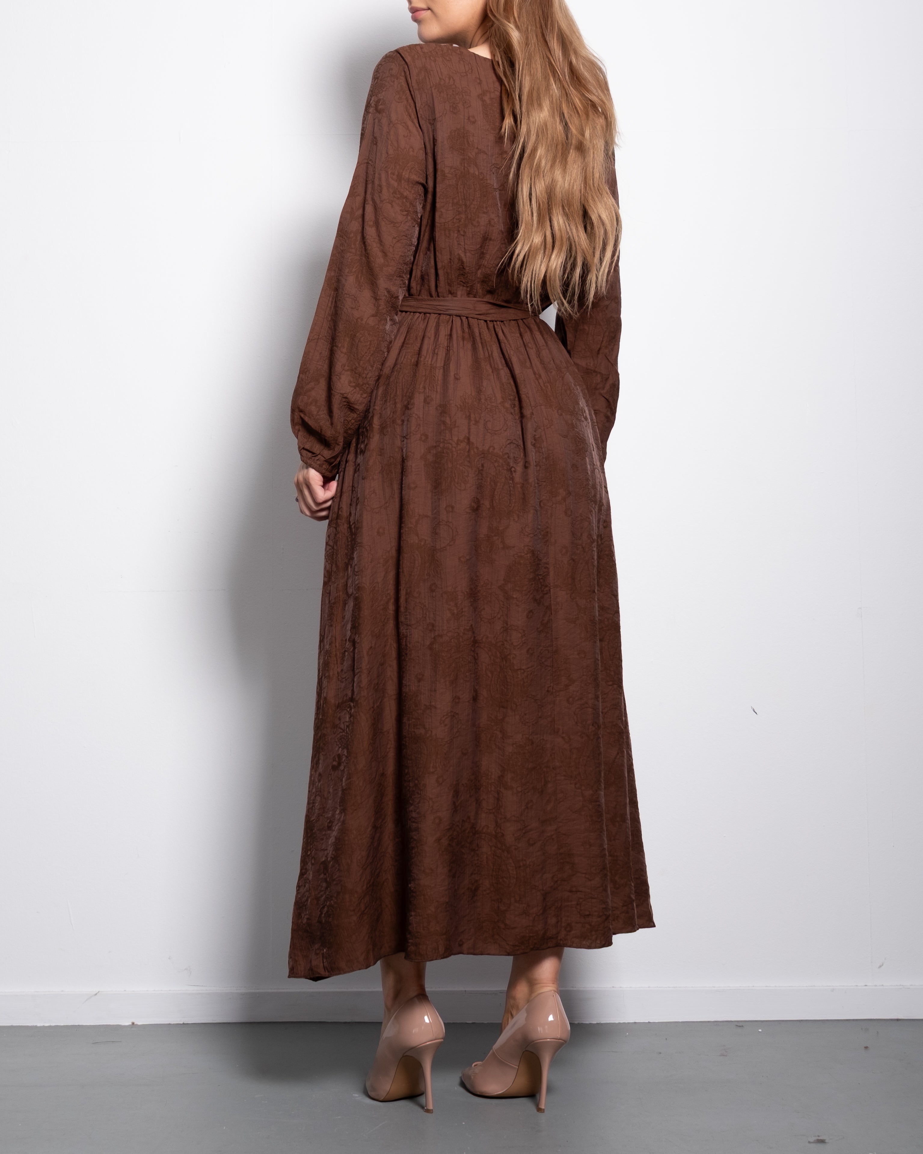Plus Size Brown Textured Wrap Maxi Dress | SEISHIKI STUDIO