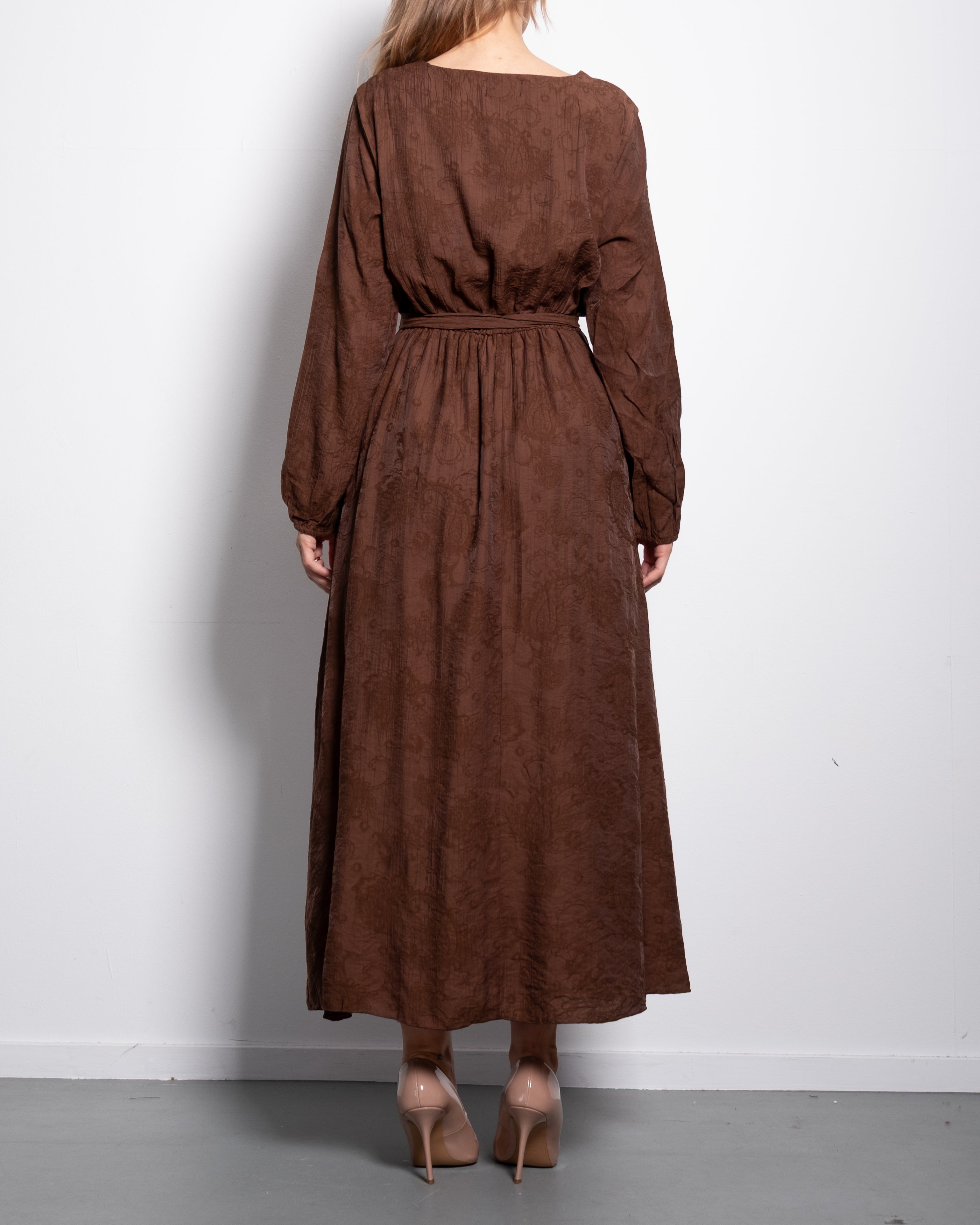 Plus Size Brown Textured Wrap Maxi Dress | SEISHIKI STUDIO
