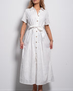 Plus Size White Button Front Shirt Maxi Dress with Tie Waist | SEISHIKI STUDIO