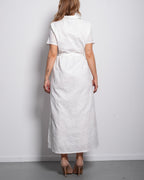 Plus Size White Button Front Shirt Maxi Dress with Tie Waist | SEISHIKI STUDIO