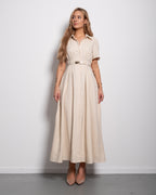 Belted Linen Blend Shirt Maxi Dress Beige | SEISHIKI STUDIO