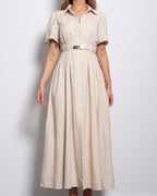 Belted Linen Blend Shirt Maxi Dress Beige | SEISHIKI STUDIO