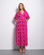 Fuchsia Floral Maxi Dress with Flutter Sleeves | SEISHIKI STUDIO