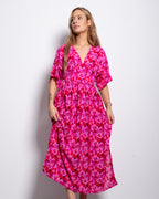 Fuchsia Floral Maxi Dress with Flutter Sleeves | SEISHIKI STUDIO