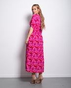 Fuchsia Floral Maxi Dress with Flutter Sleeves | SEISHIKI STUDIO