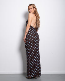 Polka Dot Halter Maxi Dress Brown/Blue | SEISHIKI STUDIO