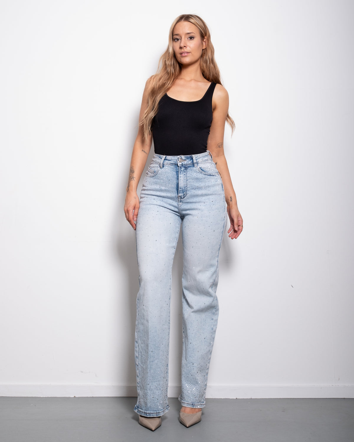 INSEAM 80CM - LIGHT WASH WITH DARK SHADING CRYSTAL JEANS | SEISHIKI STUDIO