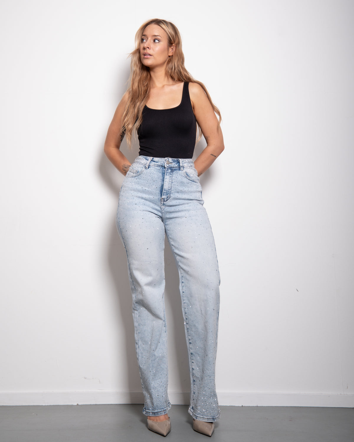 INSEAM 80CM - LIGHT WASH WITH DARK SHADING CRYSTAL JEANS | SEISHIKI STUDIO
