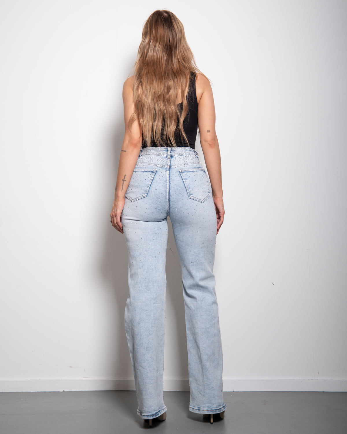 INSEAM 80CM - LIGHT WASH WITH DARK SHADING CRYSTAL JEANS | SEISHIKI STUDIO