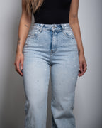 LIGHT WASH WITH DARK SHADING ALL OVER SPARKLE JEANS - INSEAM 80CM