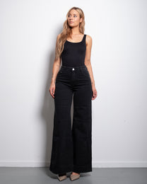 BODY SHAPING - LIGHT STRETCH - HIGH WAIST BLACK WIDE LEG JEANS - 75CM | SEISHIKI STUDIO
