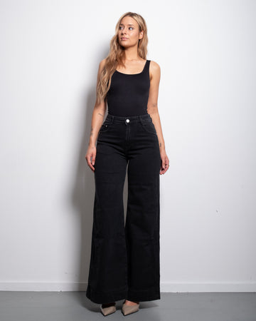 Body Shaping – Light Stretch – High Waist Black Wide Leg Jeans – Curvy Fit – Inseam 75cm | SEISHIKI STUDIO