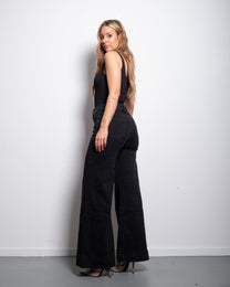 BODY SHAPING - LIGHT STRETCH - HIGH WAIST BLACK WIDE LEG JEANS - 75CM | SEISHIKI STUDIO